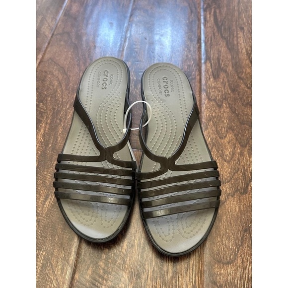 CROCS Shoes - Crocs Womens W8 Black Gray Brooklyn Low Wedge LiteRide Comfort Casual